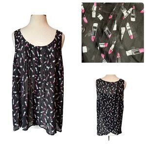 Whimsigoth Girl Glam Pink Lipstick Pintuck Chiffon Sheer Wrap Back Tank Top 2X
